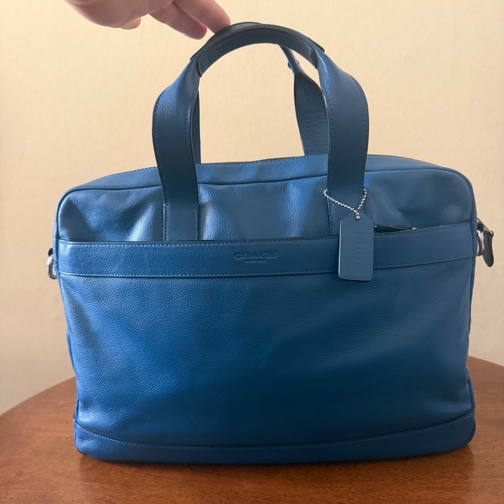 Coach Metropolitan Slim Briefcase Blue Leather Laptop Bag, Tote, Messenger bag - Picture 3 of 16